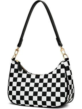 Women Black&white Hobo Bag Cute Retro Clutch Underarm Shoulder Purse